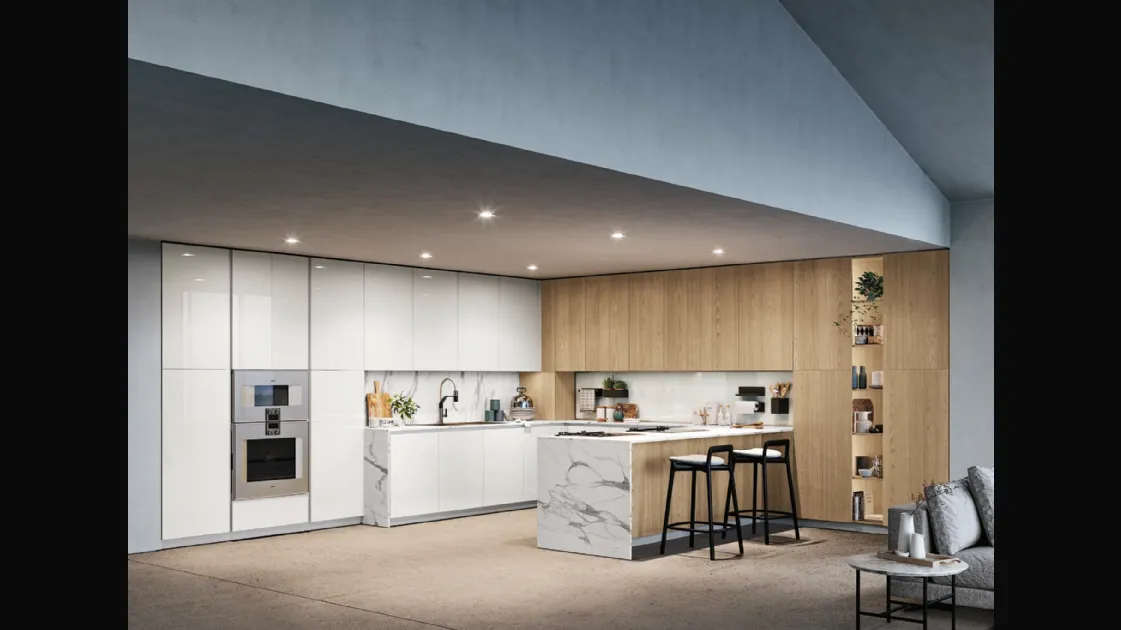 Cucina Moderna con penisola D23 Bianco e Rovere di Doimo Cucine