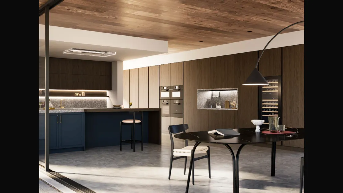 Cucina Moderna D23 laccato Blu e Rovere di Doimo Cucine